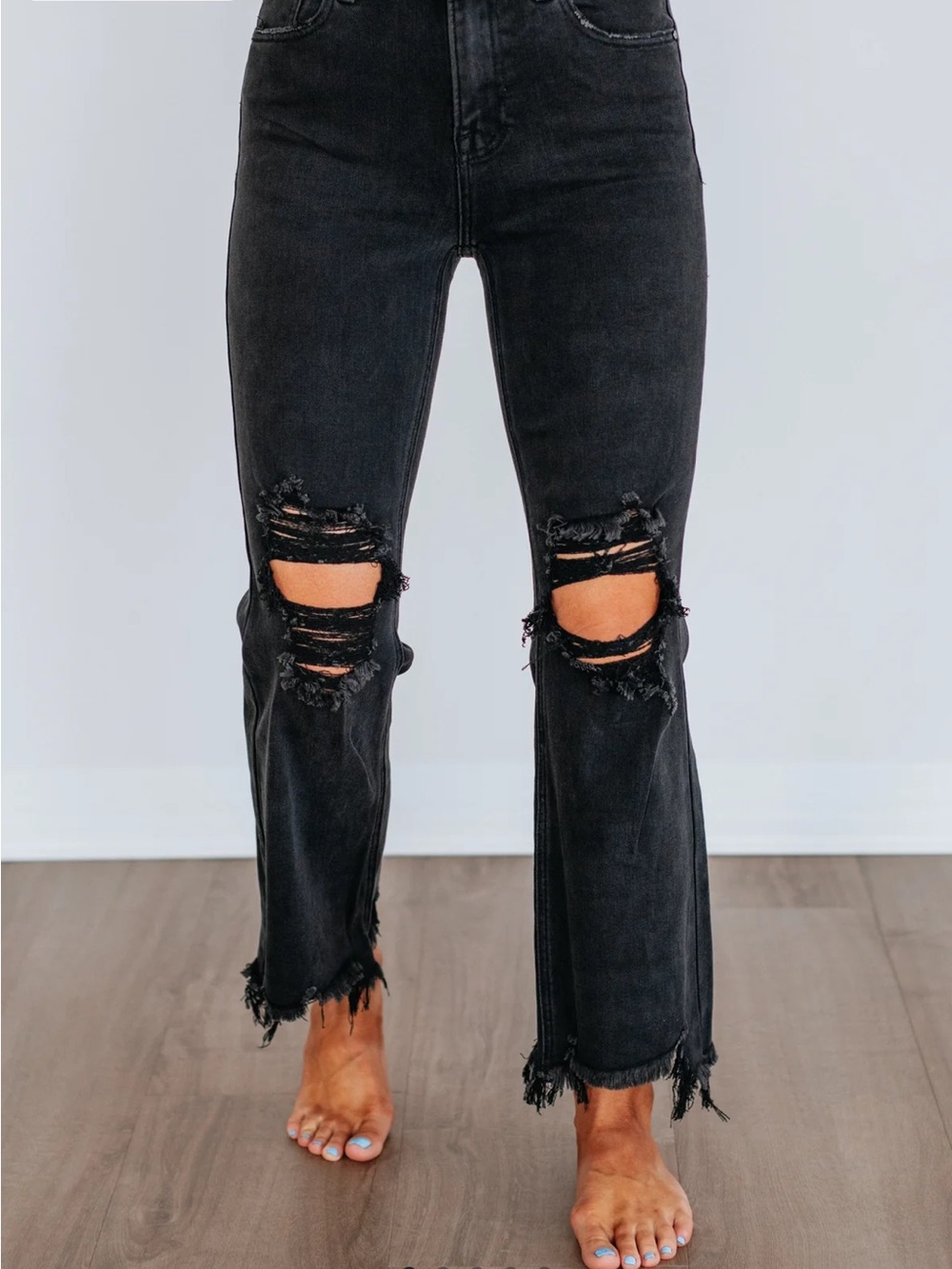 Ripped High-Rise Black Flare Jeans for Women
